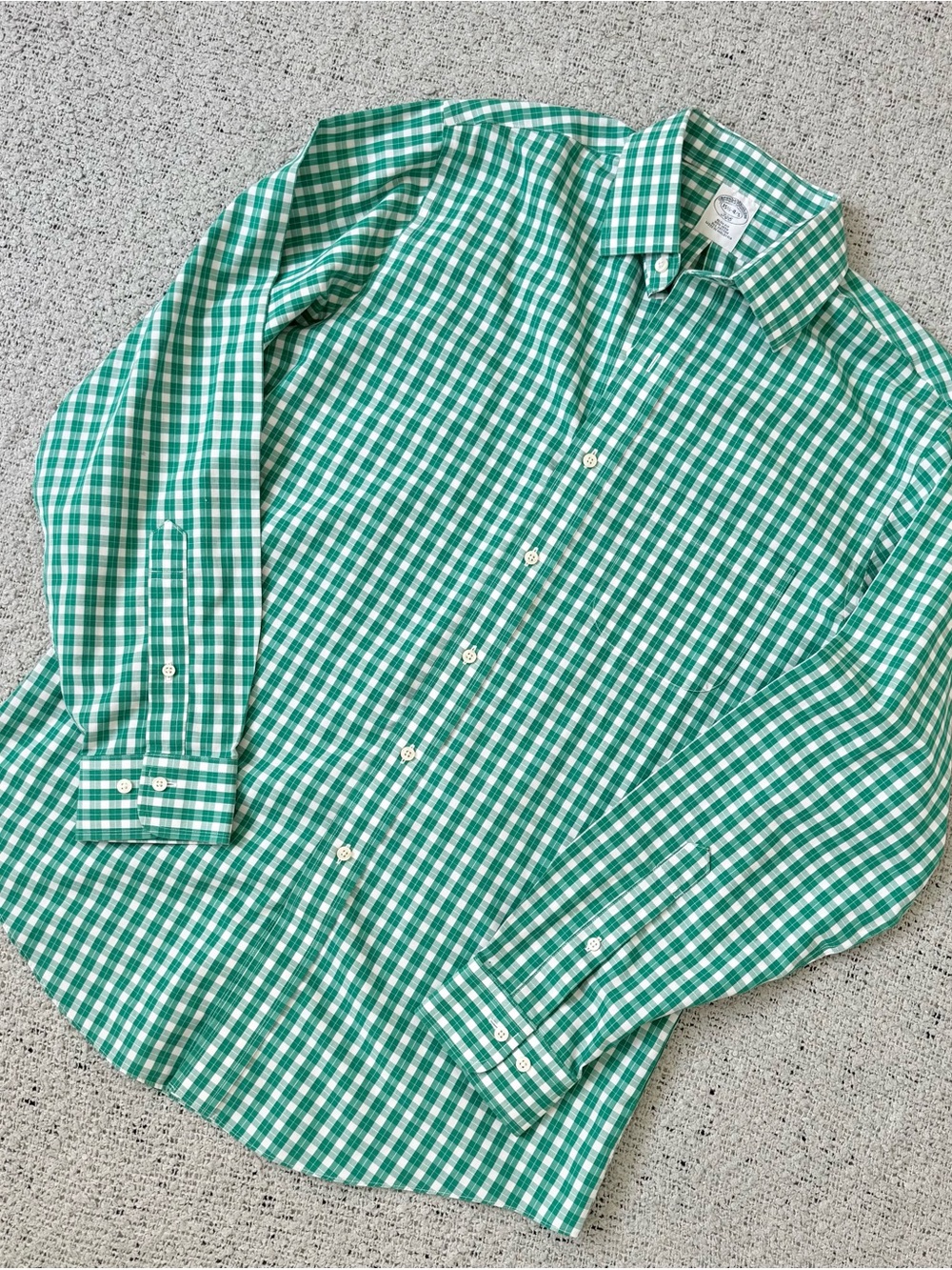 Brooks Brothers Green and White Gingham Button-Down Shirt 15.5 M